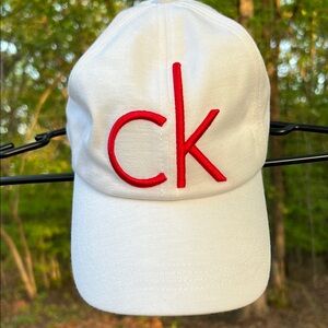 Calvin Klein White Cap with Red Logo NWOT